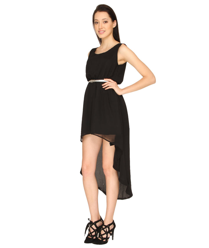 Black Asymmetric Georgette Dress