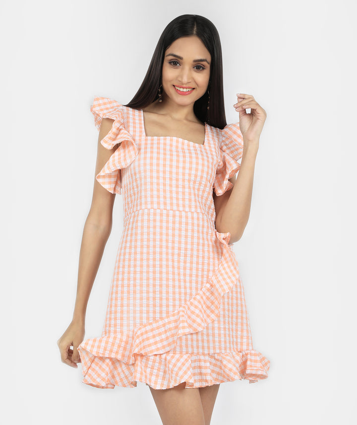 Peach Ruffled cotton dress