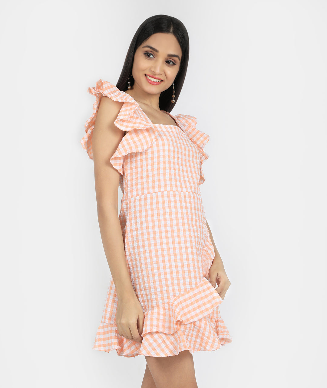 Peach Ruffled cotton dress