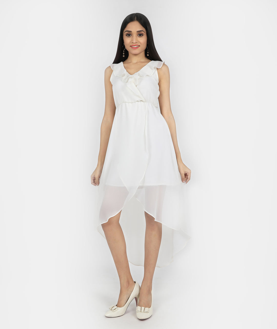 White Asymmetric Flowy Dress