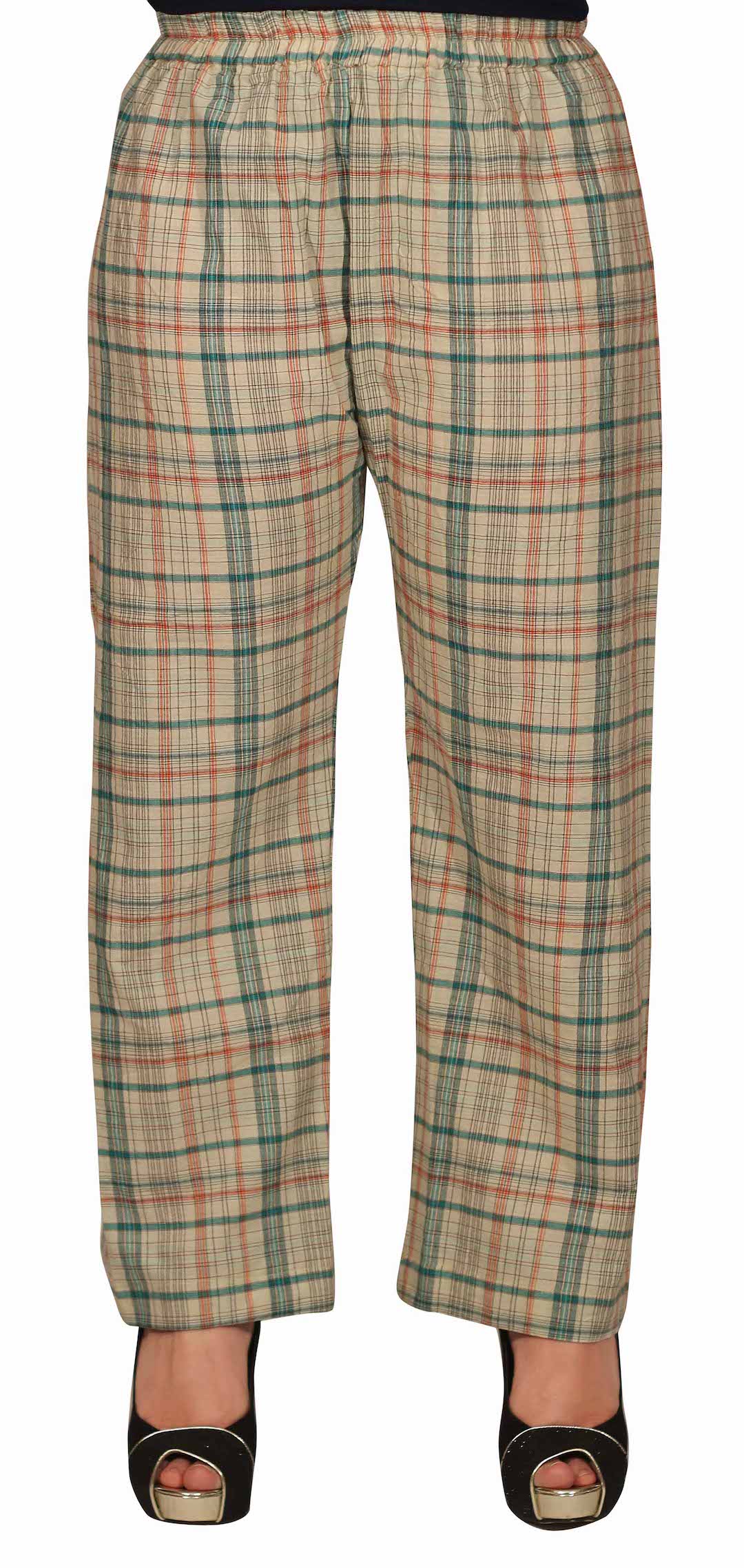 Beige Pyjamas With Green & Pink Checks