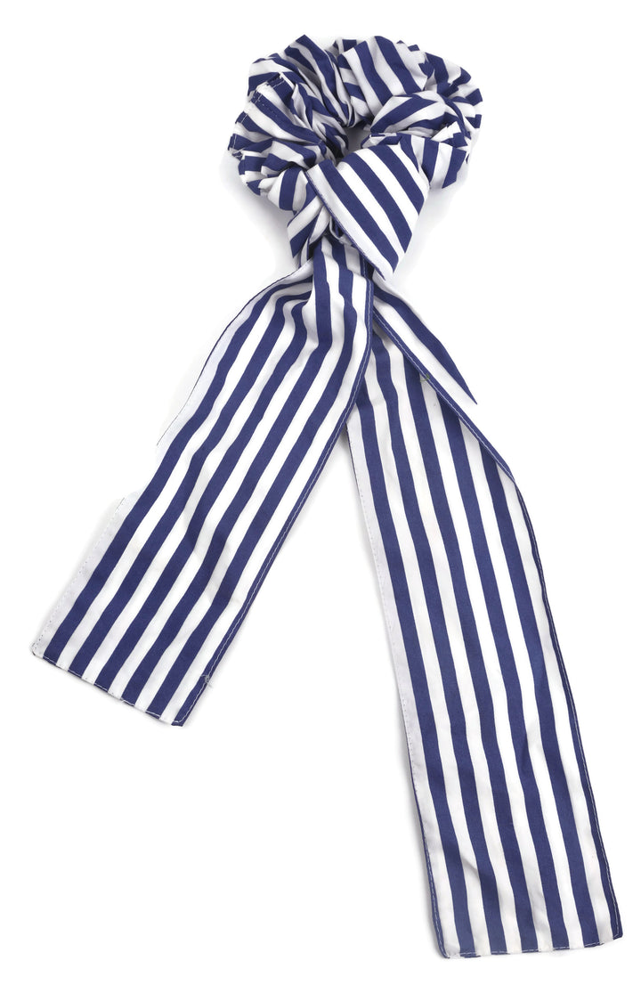 Navyblue and white stripes print scrunchy cum bandana