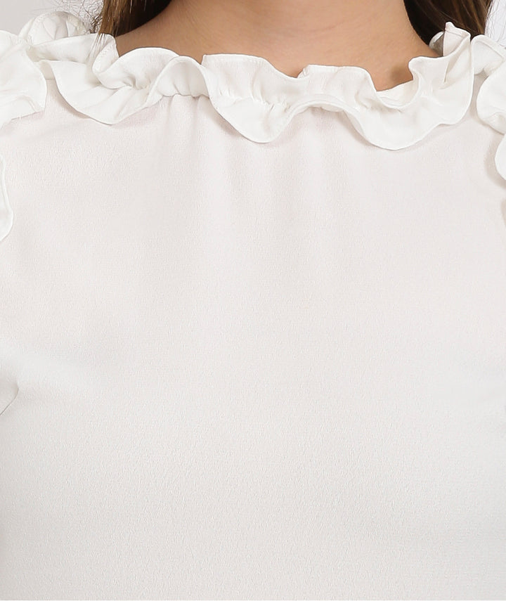 White Sleeveless Lace Frilled Top