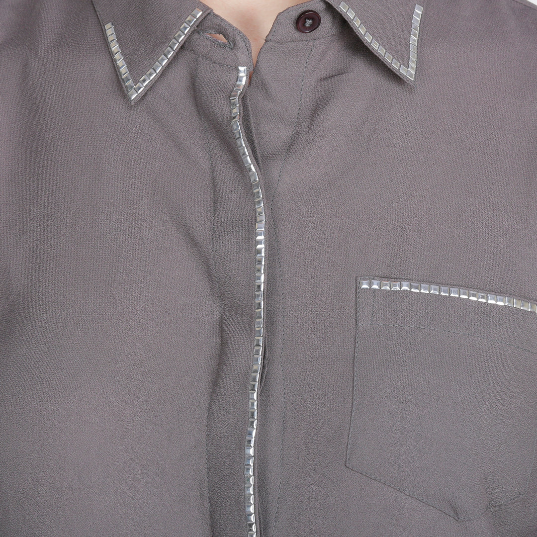 Grey Studded Cropped Shirt