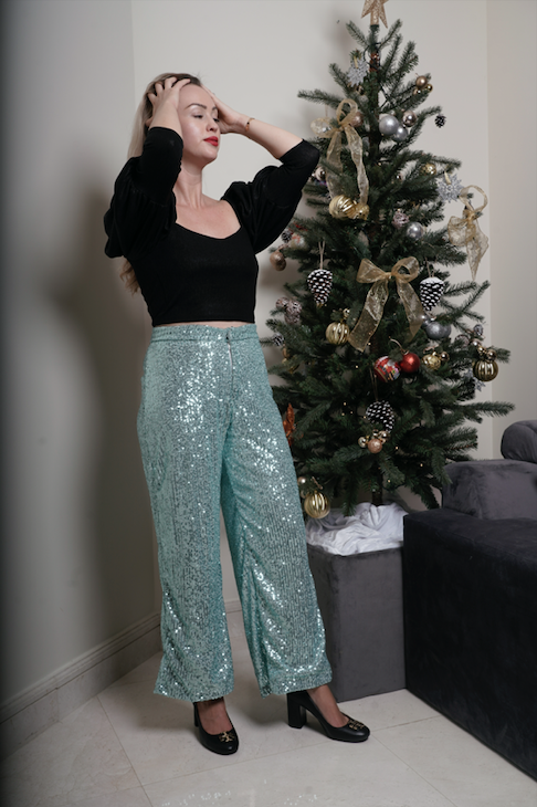 Shimmer Blue Relaxed Pants