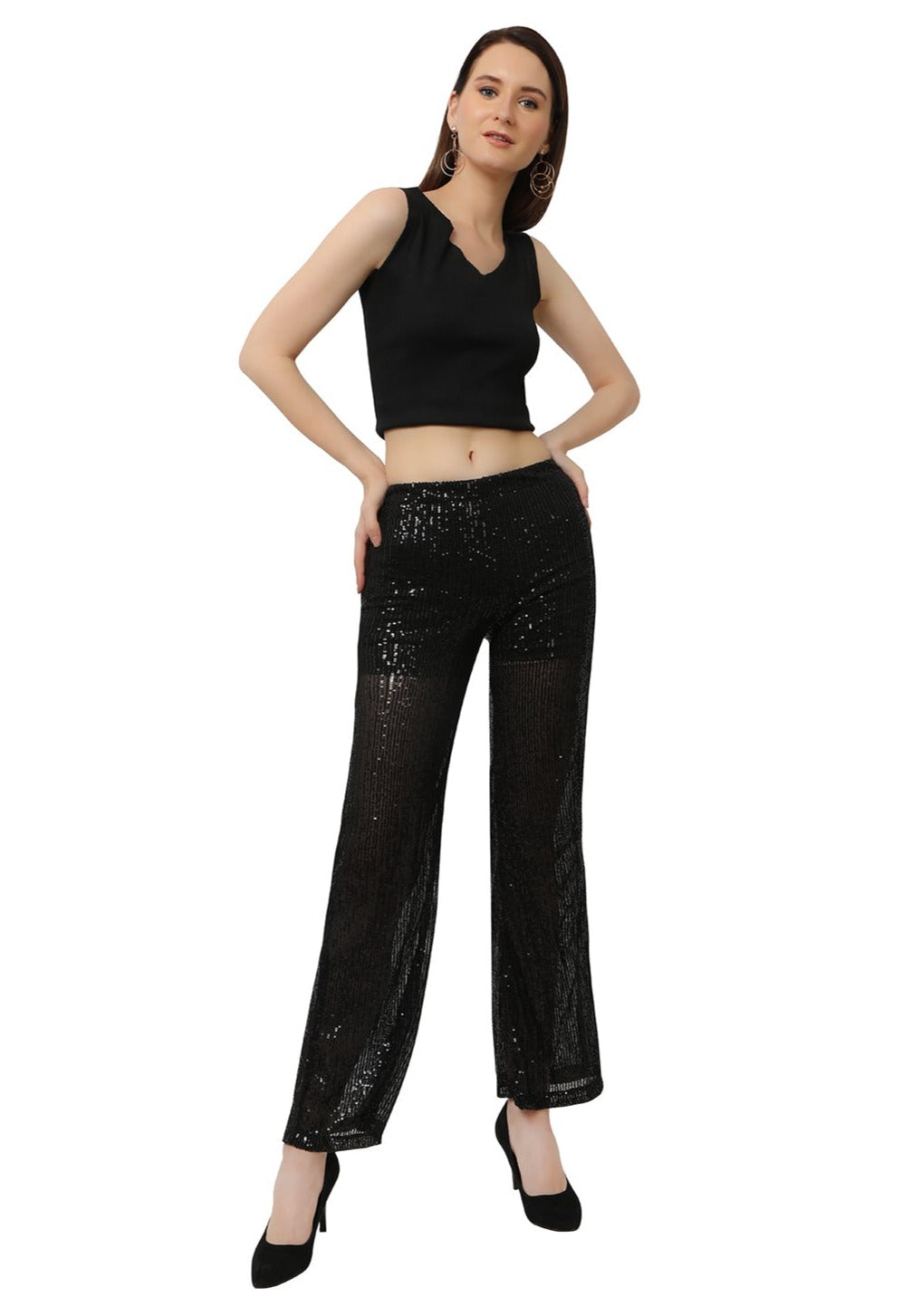 Buy Black Wide Leg Sequin Flared Pants Online India  Boldgalcom