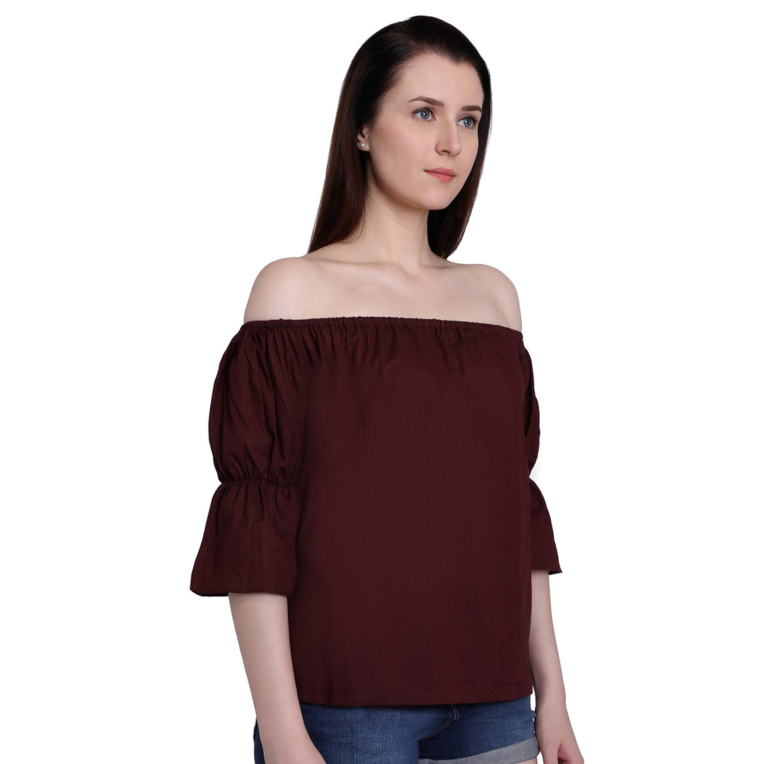 Maroon Off Shoulder Puffed Top